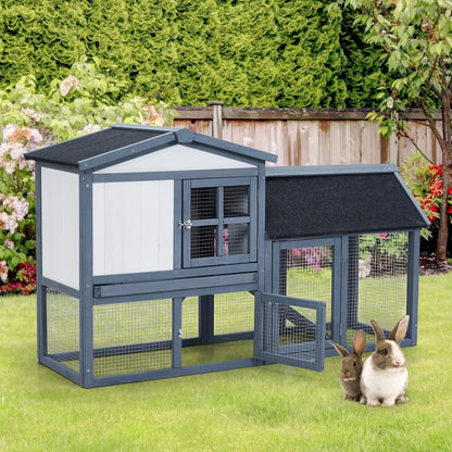 54in Wooden Rabbit Hutch, Outdoor Indoor Rabbit Cage Chicken Coop, Bunny Hutch Guinea Pig Pet House Bunny Cage with Side Runs, Weatherproof Roof, Removable Tray, Ramps for Small Animals