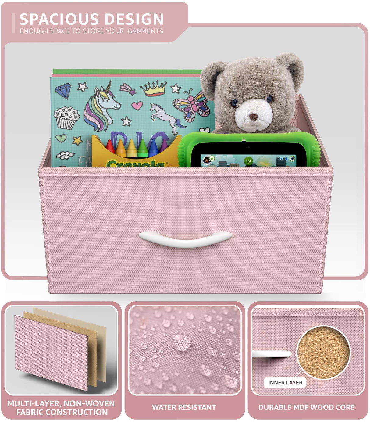 Sorbus Fabric Dresser for Kids Bedroom - Chest of 5 Drawers, Tall Storage Tower, Clothing Organizer, for Closet, for Playroom, for Nursery, Steel Frame, Fabric Bins - Wood Handle (Pink) Sorbus