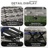 Outsunny 4 Piece Round Rattan Daybed, Convertible Patio Furniture Set, Adjustable Sun Canopy, Sectional Outdoor Sofa, 2 Chairs, Extending Tea Table Ottoman Chair, 3 Pillows, Dark Blue Outsunny