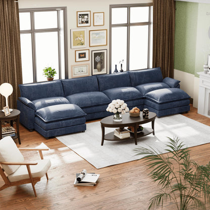 Shahoo Sectional Modular Sofa U Shaped Chenille Fabric Couch with High Supportive & Soft Sponges and Removable Ottoman, Sleeper Comfy Upholstered Furniture for Living Room, Blue