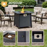 NIGOME Propane Fire Pit Table,Out Door Fire Pits & Fireplaces,Gas Fire Pit with Lid and Lava Rock.Square Black Fire Pit Table on Patio Deck & Garden Backyard. (Raven‌ Black, 28-inch) Nigome