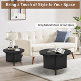 QuicMiou Round Nesting Coffee Table Set of 2, Modern Stacking Table with Wood Grain Finish, End Table Side Tables for Living Room (Black) QuicMiou