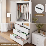 GarveeHome Armoire Wardrobe Closet, 69.5 in Wooden Wardrobe Cabinet with 3 Drawers, Hanging Rod, 2 Doors Clothing Storage Cabinet for Bedroom, Large Capacity Storage, Rattan Door, White GarveeHome