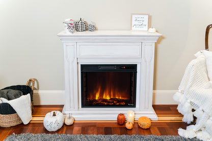 e-Flame USA Breckenridge Electric Fireplace Stove Mantel Surround - 41-inch - Rustic White Finish