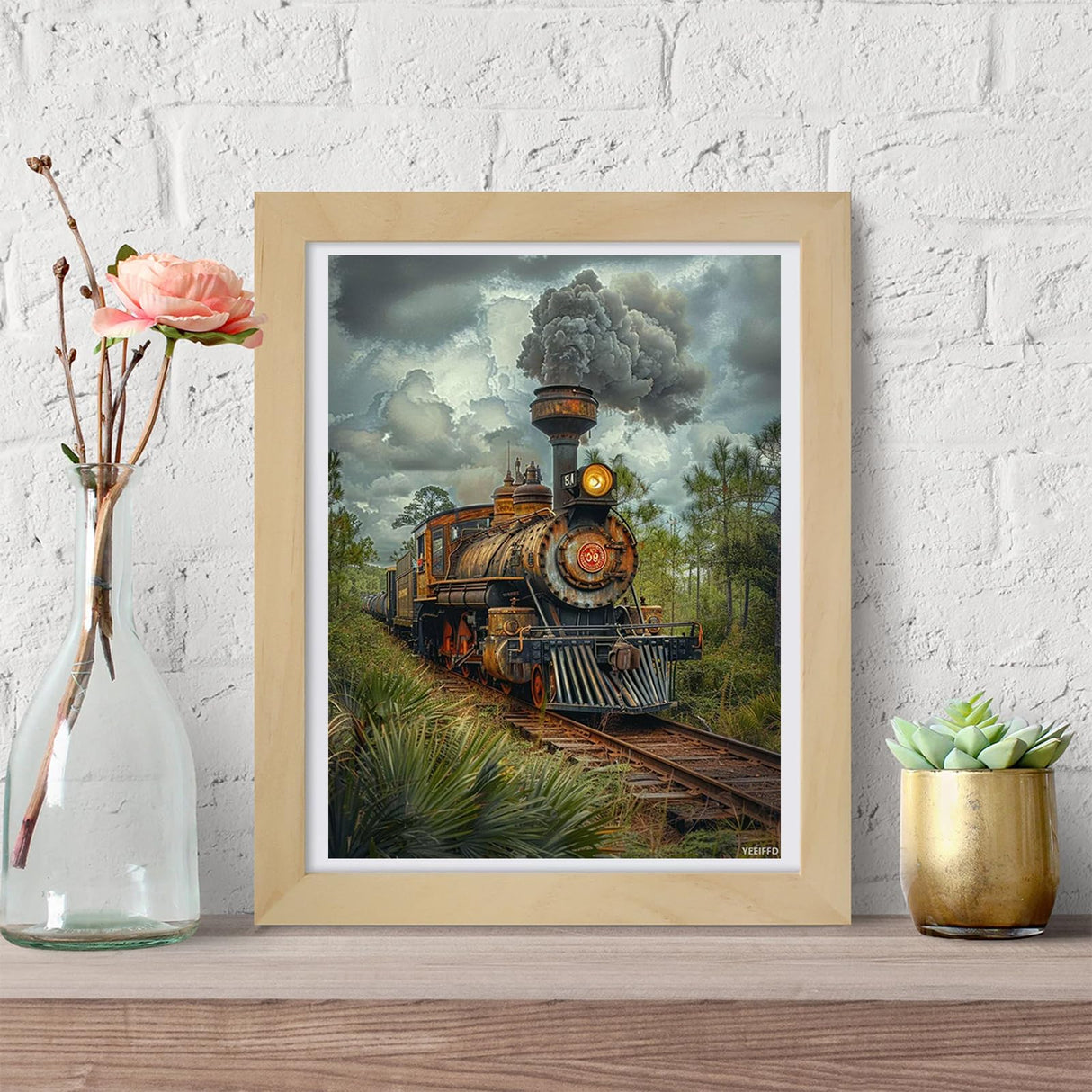 Train Diamond Art Kits for Adults, Diamond Painting Train Gem Arts and Crafts for Adults, 5D Round Full Drill Crystal Embroidery Paintings Pictures, Hobbies for Women, Home Wall Decor 12x16 Inch YEEIFFD