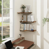 Homode Corner Floating Shelves, Corner Shelves Wall Mounted with Cord Hole, Set of 3 L Shape Wood Wall Storage Shelves for Living Room Bedroom Bathroom Kitchen, Rustic Brown Homode