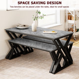 GarveeHome Kitchen Table with 2 Benches, Dining Table Set for 4, Saving Space Dining Room Table Set for Kitchen, Dining Room, Apartment, Sturdy Metal Frame, Grey GarveeHome