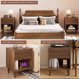 Alohappy Nightstand Set of 2, Mid Century Modern Nightstand, Wood Fluted Bedside Table with Drawer and Storage for Bedroom, Side Table, Accent Table, End Table for Living Room, Brown, 2pcs Alohappy