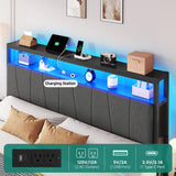 YITAHOME Queen Bed Frame with Storage Headboard, Upholstered LED Platform Bed with Charging Station, Heavy-Duty Metal Slats, No Box Spring Needed, Fast Assembly - Gray YITAHOME