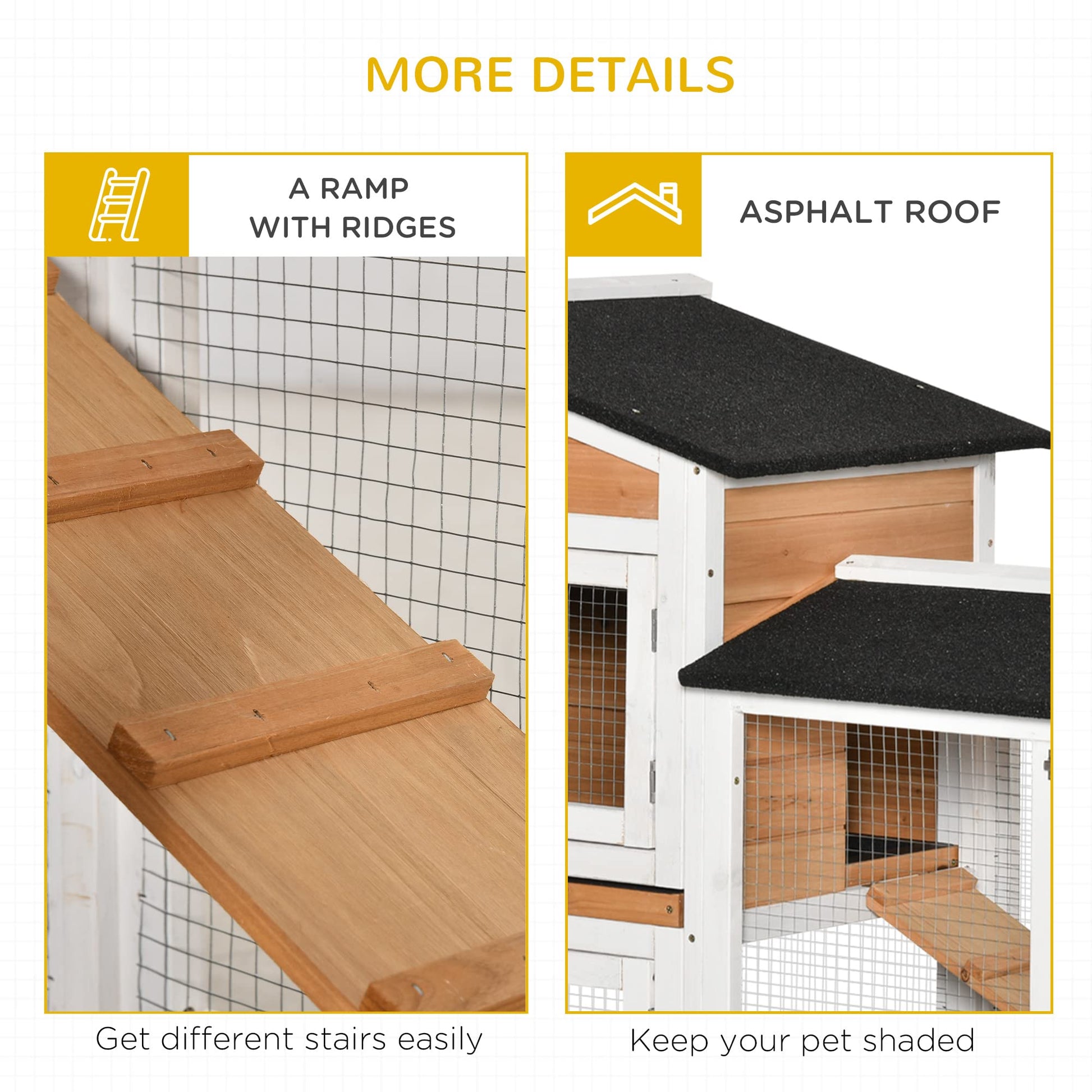 PawHut 62" Rabbit Hutch, Wooden Bunny Hutch, Guinea Pig Cage, Small Animal Enclosure with Wheels, Run Area, Removable Tray, Asphalt Roof, Lockable Doors and Ramp, Nature Wood - WoodArtSupply