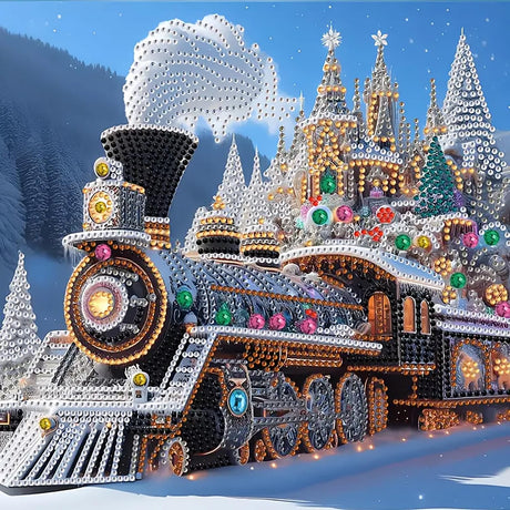 5D Diamond Painting Kits for Adults Beginners, Snowy Train Special Shape Diamond Art, DIY Winter Drill Diamond Dot Gem Art Kits for Adults, Home Wall Decor 11.8X11.8 Inch Mosaflare