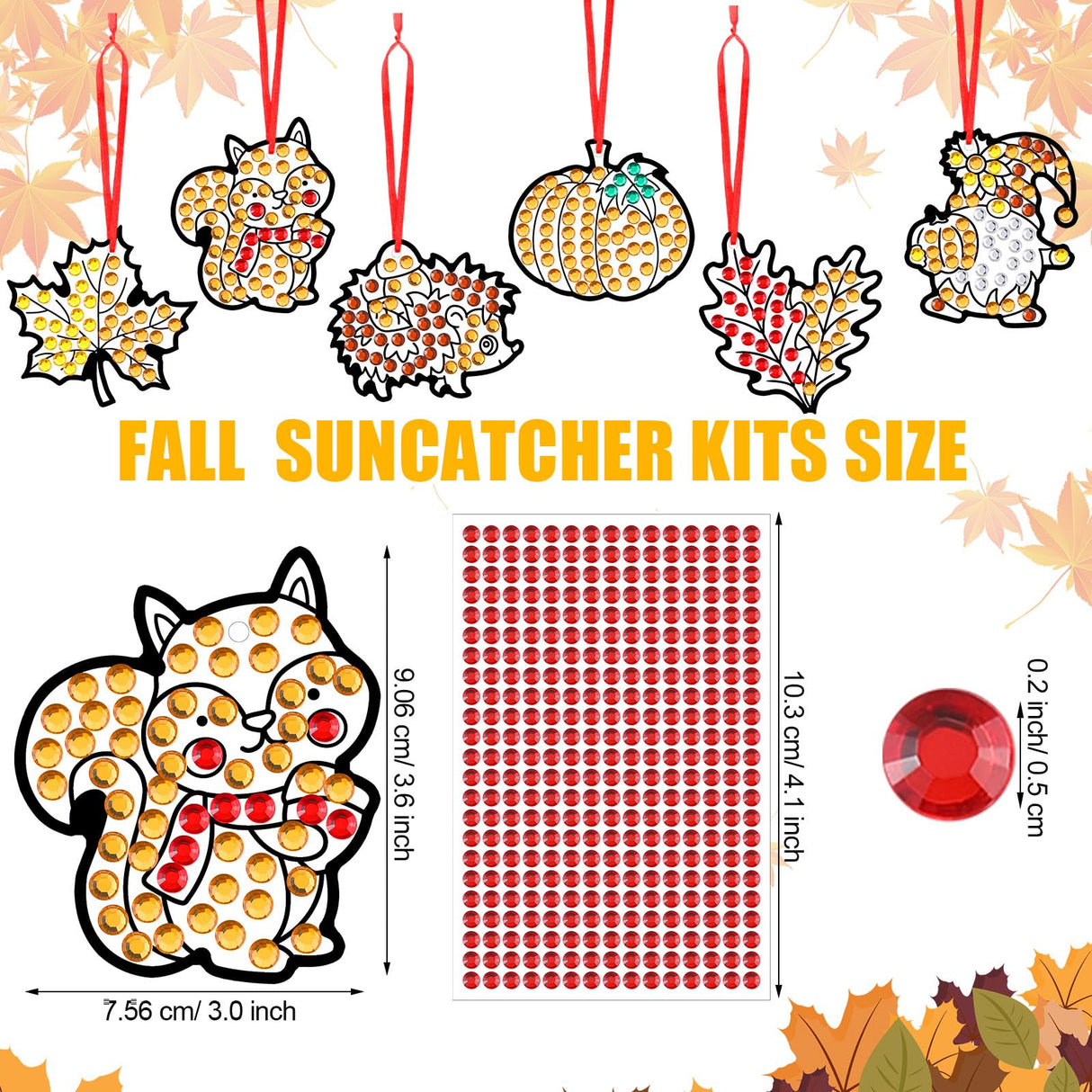 Gersoniel 36 Sets Fall Thanksgiving Window Art Suncatcher Kits Fall Gem Art Kit Diamond Painting Crafts Autumn Gemstone Sun Catcher Gem Craft for Autumn Thanksgiving Harvest Party Favors Gift Gersoniel