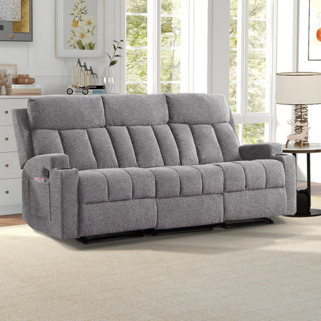 CANMOV Manual Fabric Reclining 3 Seat Sofa Couch with 2 Cup Holders, 3 Seater Recliner Sofa Couch with Armrest and Pockets for Living Room, Bedroom Furniture, Gray CANMOV