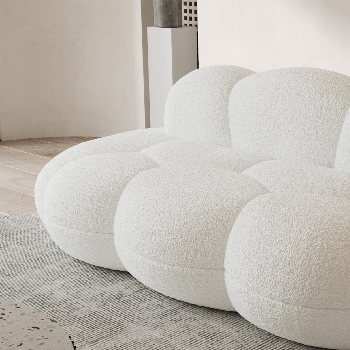 WJShome 90" Modern Curved Couch Cloud Shaped Sofa for Living Room,Lazy Floor Couch, Boucle LoveSofa, Cozy Leisure Boneless Chaise Lounge, Apartment-No Assembly Required(White) WJShome