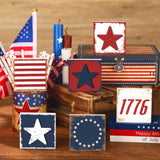 6 Pcs Independence Day Wood Signs Rustic Patriotic Standing Blocks Decor for Home 4th of July Table Centerpiece Labor Day Tiered Tray Decorations for Shelf Party Decor Panelee