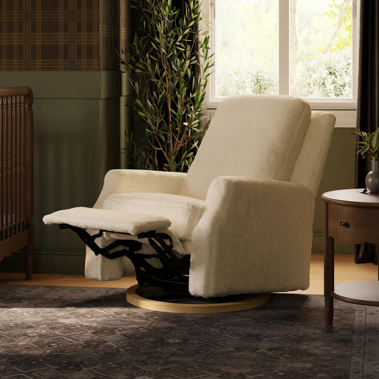 NAMESAKE Crewe Electronic Recliner and Swivel Glider in Ivory Boucle with Light Wood Base, Greenguard Gold & CertiPUR-US Certified NAMESAKE