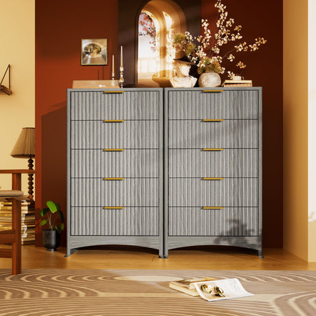 Marsail 5 Drawer Tall Wooden Dresser with Smooth-Glide Drawers, Modern Storage Solution for Bedrooms and Hallway, Featuring Large Capacity and an Elegant Natural Wood Finish, Light Grey Marsail