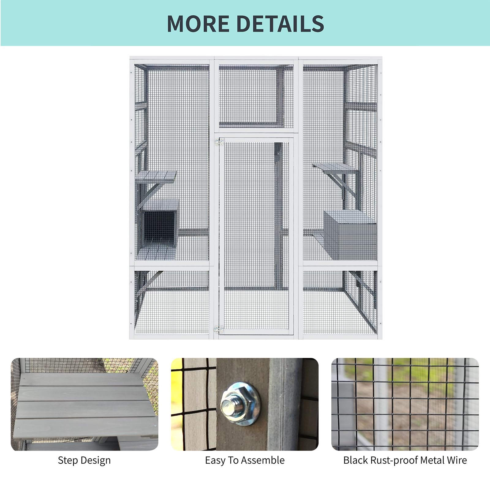 SONGG Wooden Catio Outdoor Cat Enclosure w/ 2 Napping Houses, 62.6" Luxury Kitty-House with 7 Jumping Platforms & Weatherproof Asphalt Roof, Walk-in Kitty Kennel Condo Shelter - WoodArtSupply