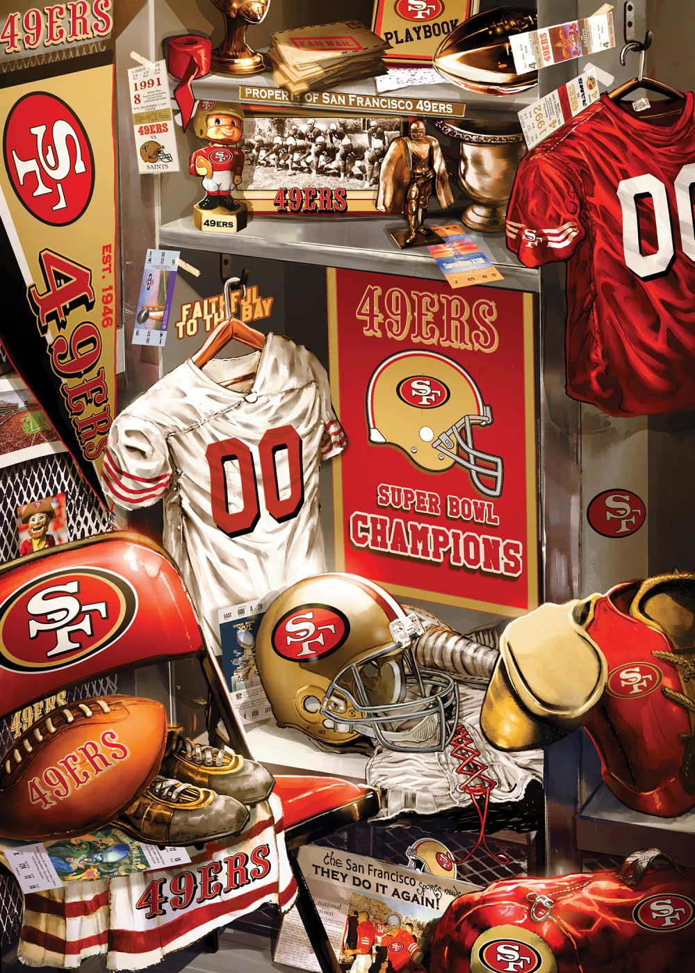 MasterPieces Game Day 500 Piece Jigsaw Puzzle for Adults - NFL San Francisco 49ers Locker Room - 15"x21" Masterpieces