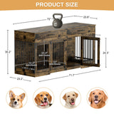 OUYESSIR Dog Crate Furniture, 72.05 Inch Wooden Large Dog Kennel with 2 Drawers & Dog Bowls, Dog House with Double Doorss & Divider, Heavy Duty Indoor Dog Cage for Large Medium Dogs, Rustic Brown OUYESSIR
