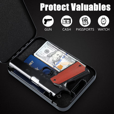 Dalmbox Car Gun Safe for Pistols Small Handgun Lock Box with Key Lock Portable Travel Pistol Safe for Car, Home, Travel (9.4" X 6.4" X 1.8") Dalmbox
