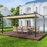 EBE 12'x16' Outdoor Pergola, Metal Patio Pergolas, Heavy Duty Retractable Awning Pergola Sun Shade Canopy for Decks, Gardens and Backyards, Beige EBE