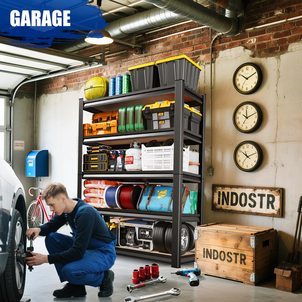 36"W Wood Garage Shelving Heavy Duty Garage Storage Shelves,2500LBs Metal Shelving Unit 5T Adjustable Industrial Utility Shelf Black Organization Rack for Warehouse Storage,72"Hx 35.4"Wx 15.8"D RPGHJJ