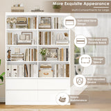 FINETONES 71" White Bookshelf with Drawers, 47.3" Double Wide Bookshelves and Bookcases with Storage, Tall Bookshelf Large Open Book Shelf Standing Book Case for Home Office, White FINETONES