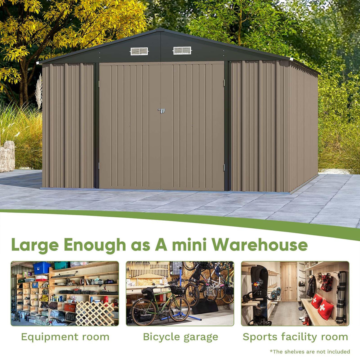 Patiowell 10 x 12 FT Metal Storage Shed for Outdoor, Steel Yard Shed with Design of Lockable Doors, Utility and Tool Storage for Garden, Backyard, Patio, Outside use Patiowell