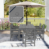AreShark 7 Piece Patio Dining Set with 11ft Patio Umbrella (Black), 7 Gray Outdoor HDPE Dining Set with 6 Chairs + 1 Large Table with 2" Umbrella Hole, for Market, Pool, Garden, Backyard, Deck AreShark