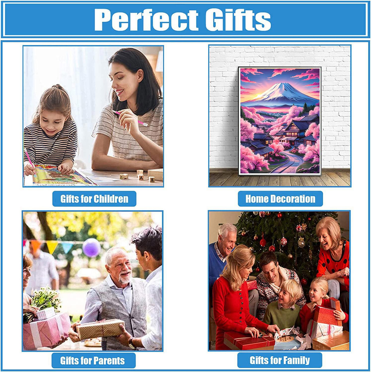 DPHERO Mount Fuji Diamond Painting Kits for Beginners Adults,5D DIY Cherry Blossoms Diamond Art Kits,Round Full Drill Sunset Gem Art Crafts Kits,DIY Painting by Numbers for Home Wall Decor 12x16 inch DPHERO