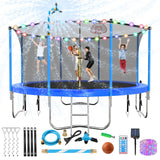 Lyromix Upgraded 12FT Trampoline for Kids and Adults, Large Outdoor Trampoline with Stakes, Light, Sprinkler, Basketball Hoop and Net, Capacity for 4-6 Kids and Adults Lyromix