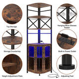 Aufvolr Wine Bar Cabinet with Power Outlet, 6-Tiers Industrial Wine Cabinet with LED Light and Glass Holder, Corner Wine Cabinet with Adjustable Shelf, Liquor Cabinet Bar for Christmas Aufvolr