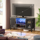 Homieasy Wine Bar Cabinet with Led Lights and Power Outlets, Industrial Coffee Bar Cabinet for Liquor and Glasses, Farmhouse Bar Cabinet with Removable Wine Racks, Black Oak Homieasy