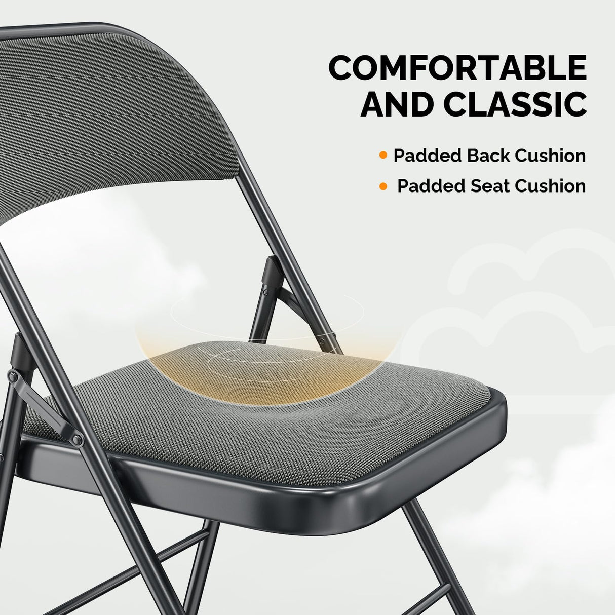 VINGLI 6 Pack Gray Folding Chairs with Padded Seats, Metal Frame with Comfortable Fabric Seat & Back, Capacity 350 lbs VINGLI