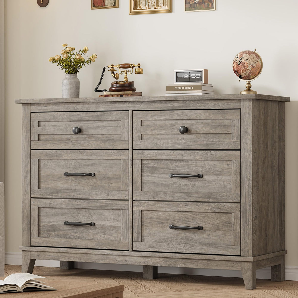 GarveeHome 6 Dresser for Bedroom, 47 in Wide Drawer Dresser with Storage Freestanding, Wooden Closet Storage Chest for Living Room, Bedroom, Entryway, Grey GarveeHome