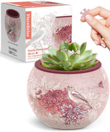 PieceRelax 3D Puzzle Planter - Singing Birds and Flowers - Small Round Plant Pots with Drainage, Home Decor Flower Pots for Indoor Cactus, Succulents Pots [K1100] PieceRelax