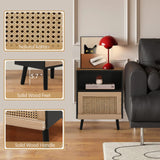 Anbuy Rattan Nightstand Set of 2, Wooden End Side Table, Bedside Table with Open Storage Shelve and Door, Night Stands for Bedroom Living Room 2-Pack Anbuy