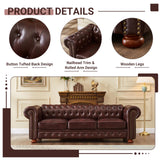 N NOORDENIYA Chesterfield Leather Sofa, 89" Mid Century Modern Couch with Low Back, Roll Arm Nailhead Trim Classic 3 Seater Couch for Living Room, Office, Apartment, PU Burgundy N NOORDENIYA