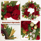 Christmas Wreaths for Front Door, Soomeir Outdoor Winter Wreaths, Large Welcome Wreath with Lights for Holiday Outside Indoors Office Mantle Window (Red Gold) Soomeir