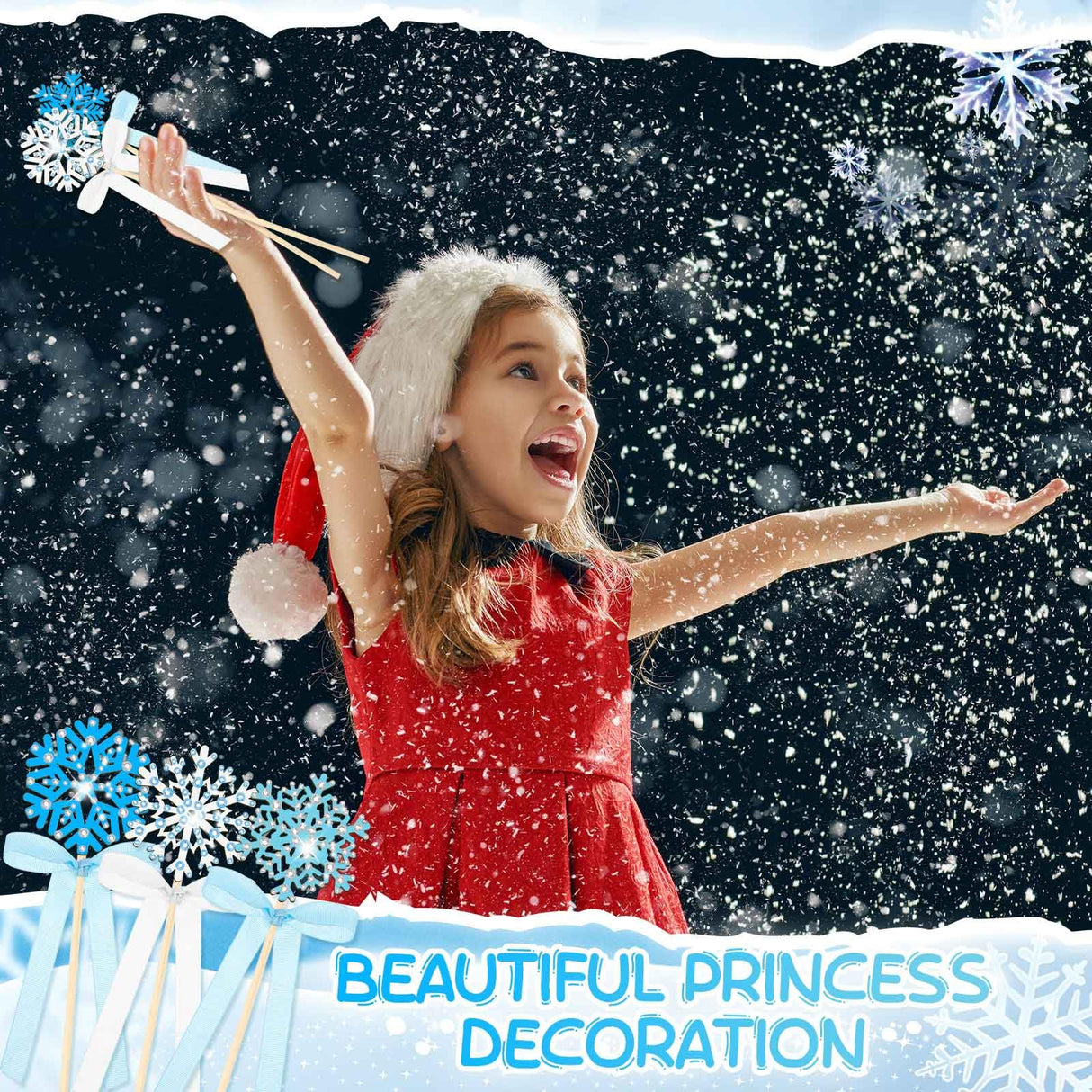 Juexica 78 Pcs Princess Snowflake Fairy Wand Kit Includes 48 Make Your Own Craft 6 Styles Unfinished Wooden Snow Wand and 12 Gem Stickers 4 Rolls Ribbon 12 Pcs Pen for Girls DIY Magical Craft Juexica