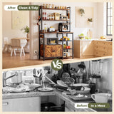 IRONCK Bakers Rack with Cabinet & Power Outlets, Microwave Stand with Storage Shelves, Tall Kitchen Bakers Rack with Hutch, Coffee Bar, 8 Hooks, Rustic Brown IRONCK