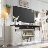 Farmhouse TV Stand for 80 Inch TVs, 38" Tall Entertainment Center w/Storage Cabinets and Sliding Barn Door, Media Console Cabinet w/Soundbar & Adjustable Shelves for Living Room, 69inch (White) IFGET
