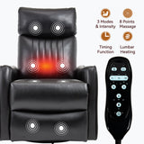 PELUMY Recliner Chair Swivel Rocking with Heat Massage - 360° Manual Recliner, 8-Point Vibrating & Lumbar Heat, Easy Assembly Chair for Living Room (Breathable Leather, Black) PELUMY