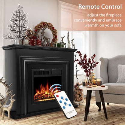 36" Electric Fireplace with Mantel Wooden Surround Firebox Fireplace TV Stand with Logs, Adjustable Led Flame, Remote Control, 750W-1500W,Black