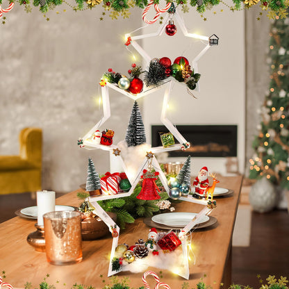 Cinnvoice 3 PCS Wooden Star Christmas Tabletop Decor Christmas Farmhouse Centerpiece Star Sign for Fireplace Mantle Shelf Xmas Table Accents White Wood Star DIY Ornament for Home