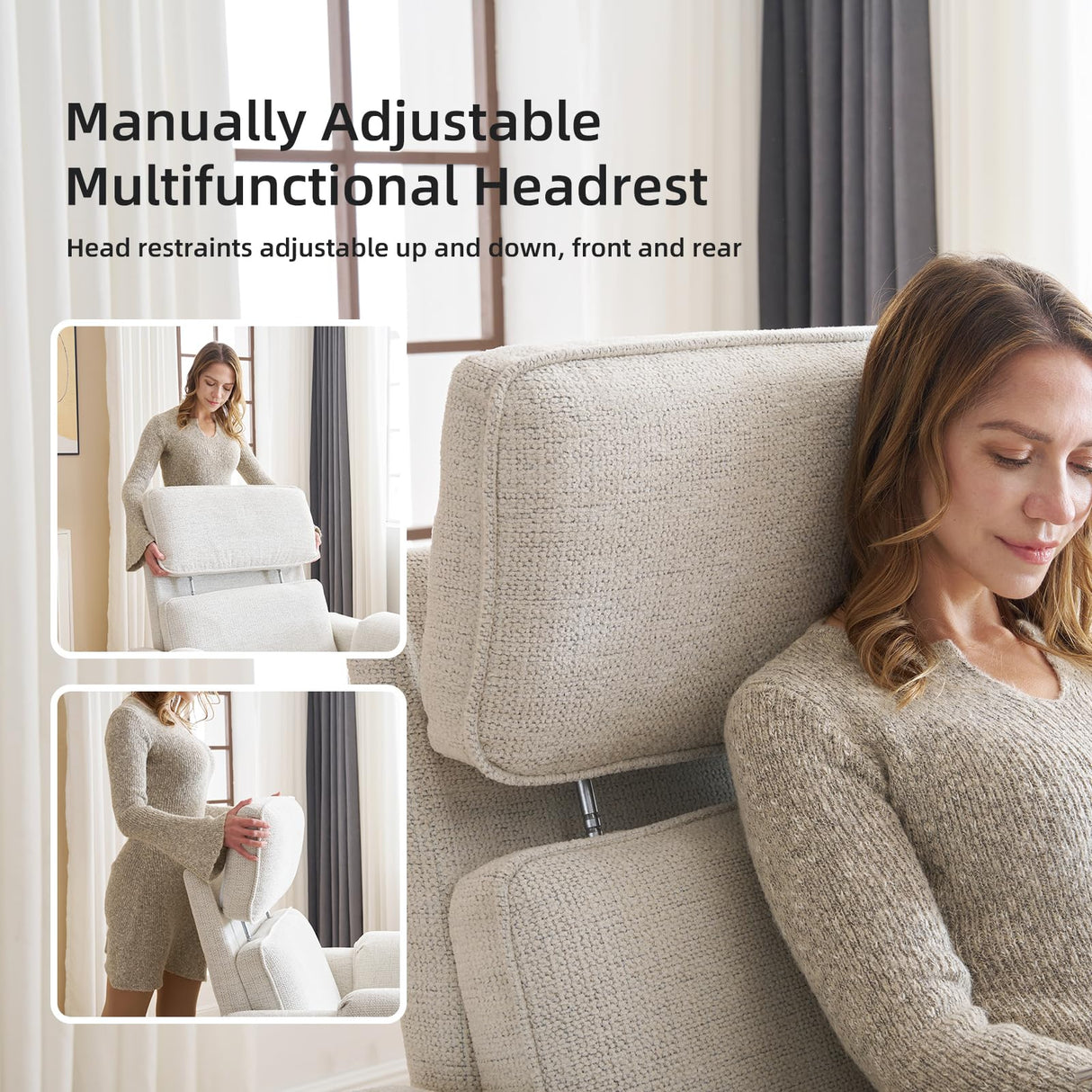 Rhevoy Oversized Power Recliner Chair, 26" Extra Wide Swivel Rocker Recliner with Adjustable Headrest, Chenille Glider Rocking Nursery Chair with Overstuffed Armrest, USB Ports, White Rhevoy