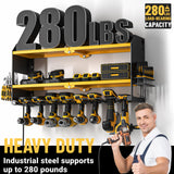 YYR Power Tool Organizer with Charging Station Wall Mount, Cordless Drill and Battery Holder for Garage Organization, Electric Tools Storage Rack Build in Surge Protection Power Strip - Yellow Shelf YYR