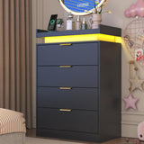knoworld Black Dresser with LED Lights, Wooden LED Dresser, 4 Drawer Chest with Charging Station, Tall Chest of Drawer Closet Organizer for Bedroom, Living Room, Entryway, Hallway knoworld