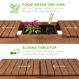 Best Choice Products Mobile Garden Potting Bench, Outdoor Wood Workstation Table w/Sliding Tabletop, 4 Locking Wheels, Food Grade Dry Sink, Storage Shelves - Brown Best Choice Products